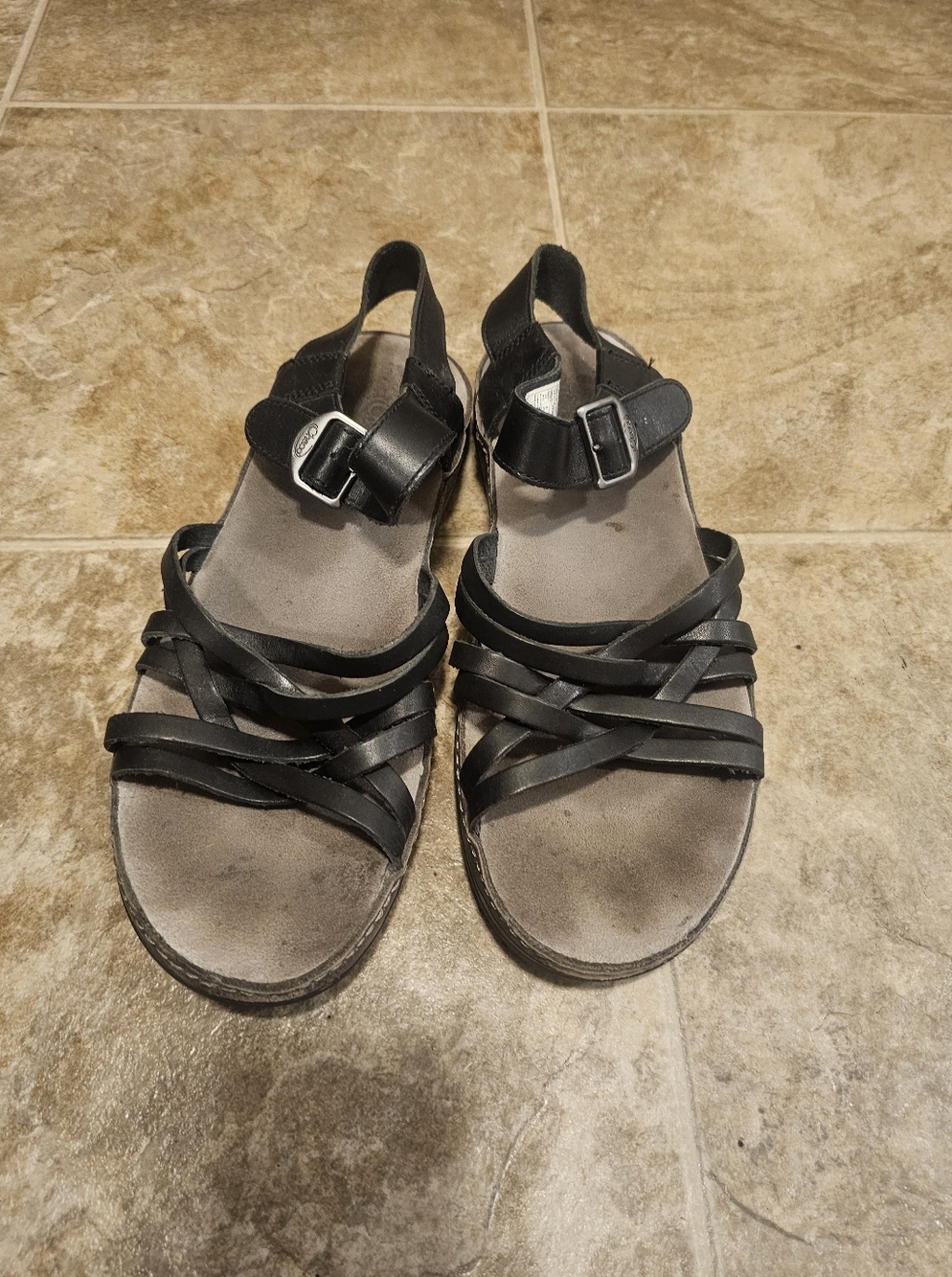 Chaco Black Strappy Leather Women's Sandals Size 10